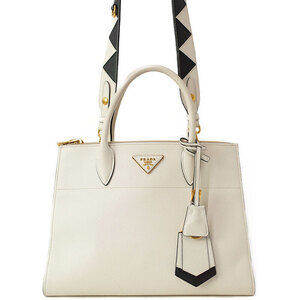 Prada Paradigme 2way Tote Crossbody Bag white black Saffiano leather